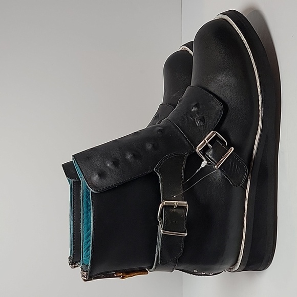 PSKaufman Boot No.1011 Roadway Back Zip Buckle Wedge Black Leather Moto Biker 9D - Picture 4 of 14